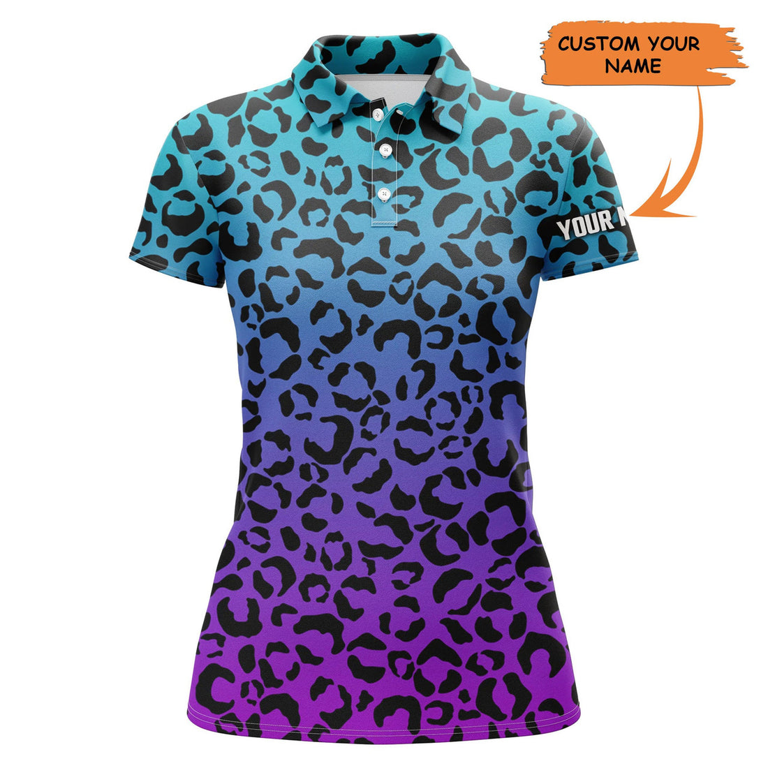 Custom Womens Golf Polo Shirts Blue Purple Neon Leopard Pattern Golf Shirt Custom Golf Polo For Woman