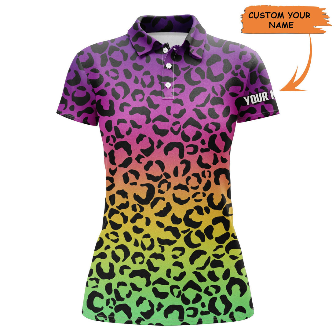 Custom Womens Golf Polo Shirts Neon Rainbow Leopard Pattern Golf Shirt Custom Golf Polo For Woman, Perfect Gift For Women