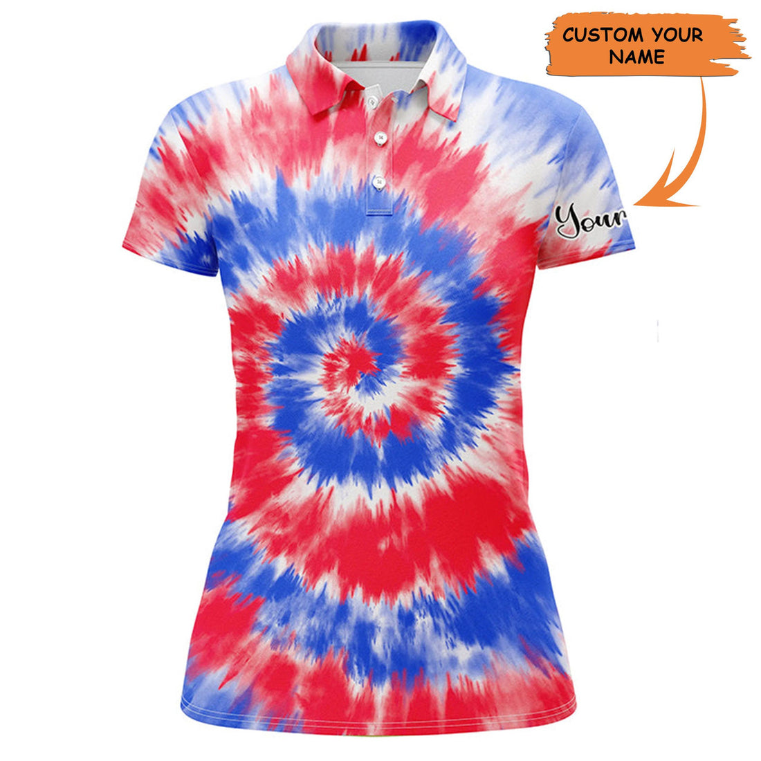 Custom Womens Golf Polo Shirts Red And Blue Tie Dye Background Custom Name Golf Shirt, Golfing Gift, Perfect Gift For Women