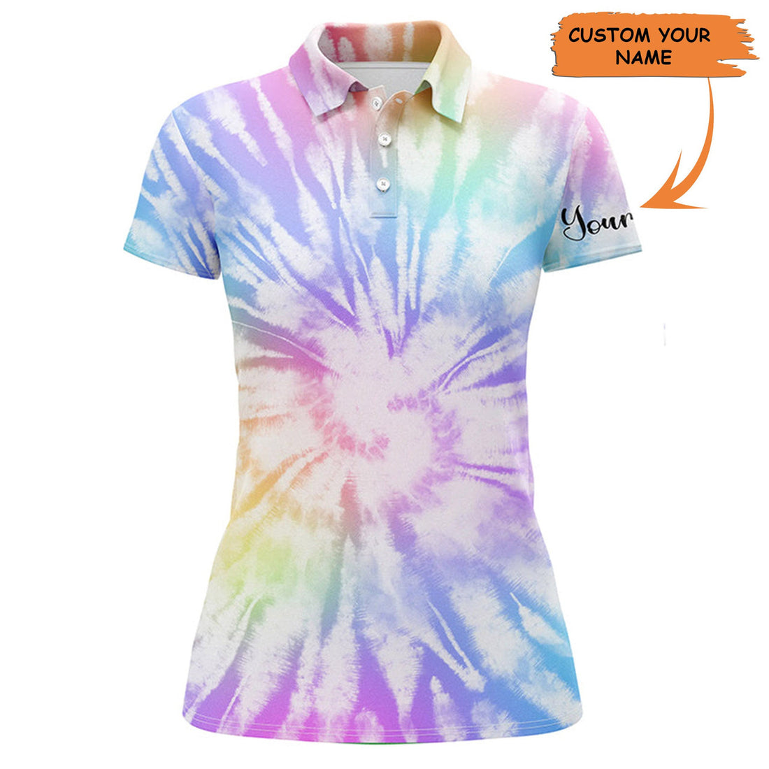 Custom Womens Golf Polo Shirts Watercolor Tie Dye Background Custom Name Golf Shirt, Golfing Gift