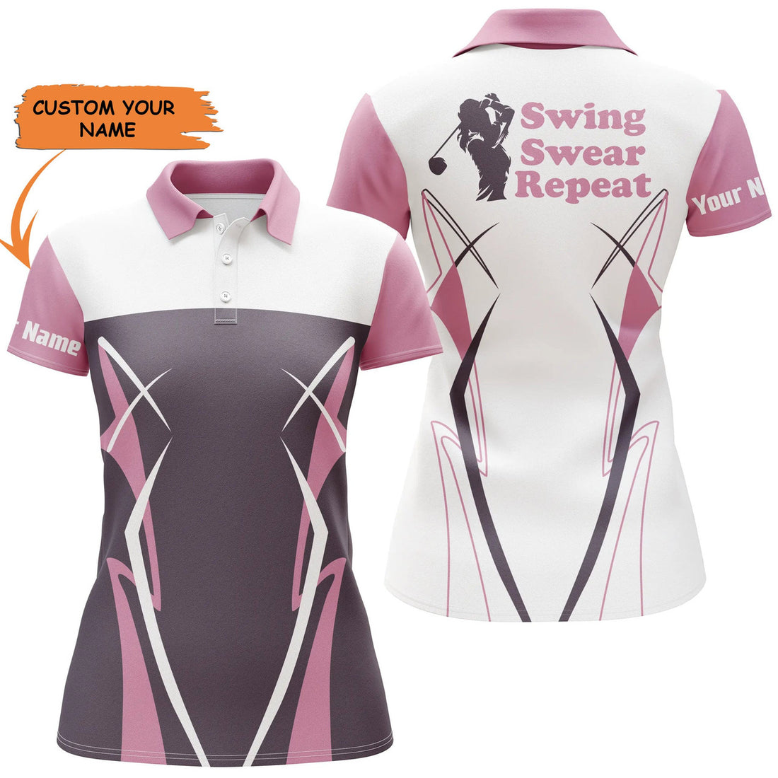 Custom Womens Golf Polo Shirt Swing Swear Repeat Pink Golf Shirts Custom Name Ladies Golf Tops, Best Gift For Women