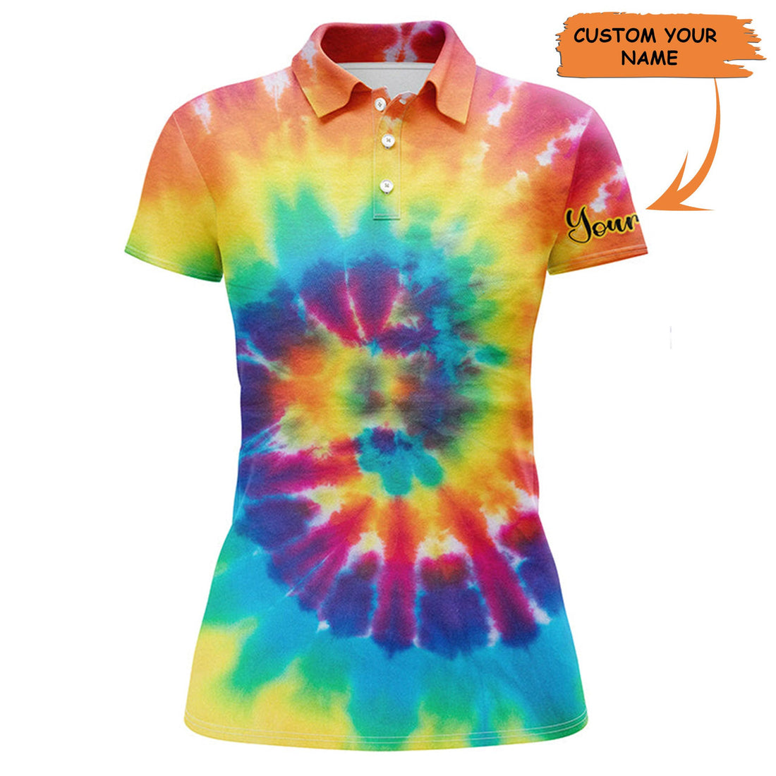 Custom Womens Golf Polo Shirts With Colorful Tie Dye Background Custom Name Golf Shirt, Golfing Gift