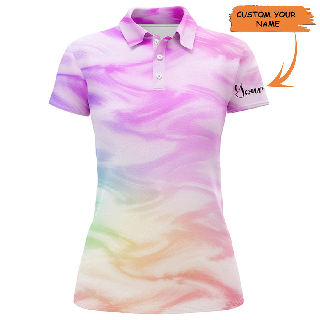 Custom Womens Golf Polo Shirts With Colorful Watercolor Paint Custom Name Pattern Golf Shirt, Golfing Gift