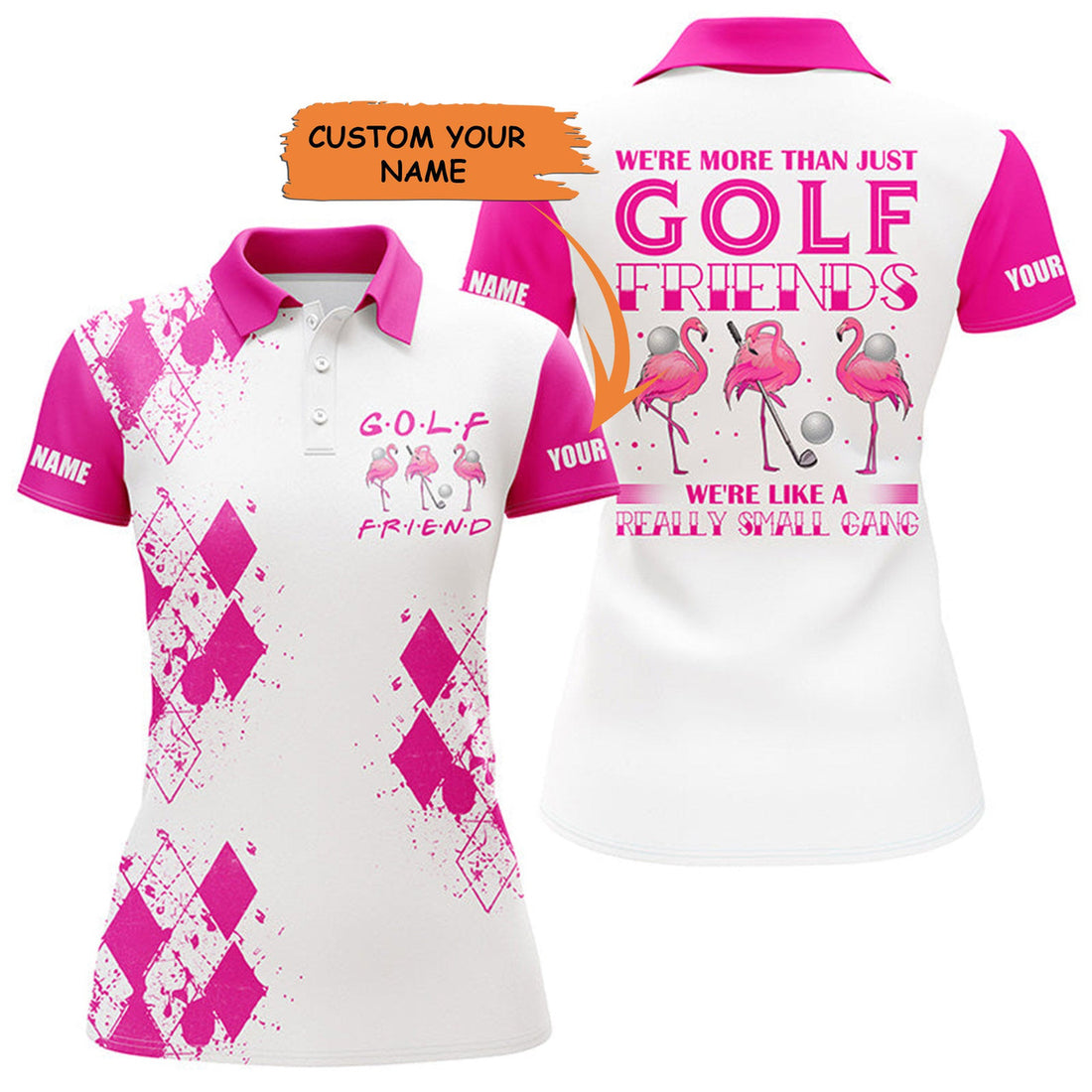 Custom Womens Golf Polo Shirt We're More Than Just Golf Friends Flamingo Custom Name Funny Golf Shirt - Pink, Perfect Gift For Women