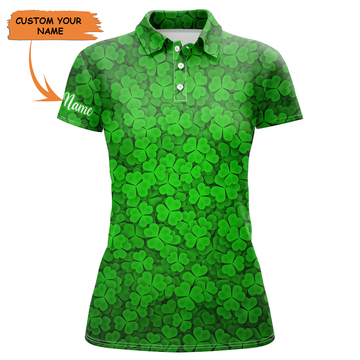 Custom Womens Polos Shirts Green Clover St Patrick Pattern Golf Shirts Custom Team Golf Polo, Perfect Gift For Women