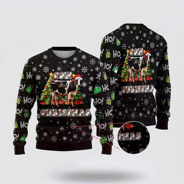 FUNSTUFFPRINT Xmas Pine Tree Cow Ugly Christmas Sweater, Farm Sweater, Christmas Gift, Best Winter Outfit Christmas Ugly Sweater