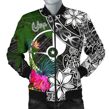 FUNSTUFFPRINT Yap Men Bomber Jacket - Turtle Plumeria Banana Leaf - 3D Bomber Jacket