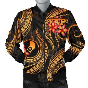 FUNSTUFFPRINT Yap Micronesian Men Bomber Jacket - Gold Plumeria - 3D Bomber Jacket