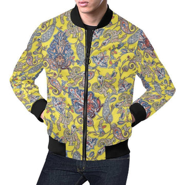 FUNSTUFFPRINT Yellow Paisley Pattern Print Mens 3D Bomber Jacket
