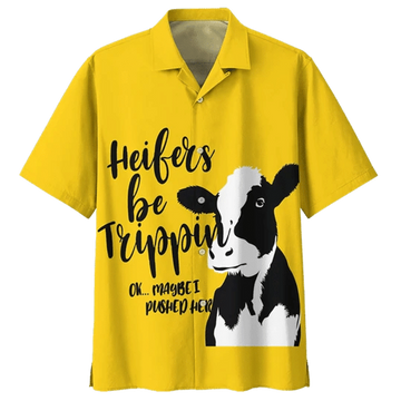 Yellow Cow Watercolor Hawaiian Shirt, Cow Short Sleeve Aloha Shirt For Farmer