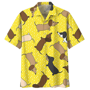Yellow Dachshund Watercolor Hawaiian Shirt
