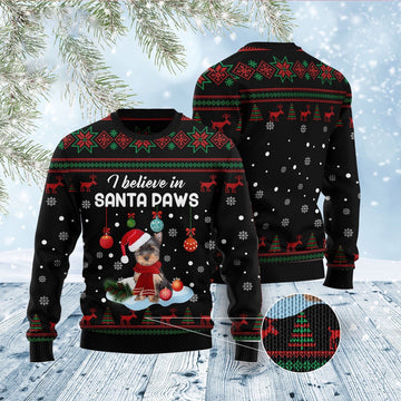 FUNSTUFFPRINT Yorkshire Terrier Santa Paw Ugly Christmas Sweater, Christmas Sweater, Ugly Sweater, Funny Xmas Sweaters Ugly Sweater