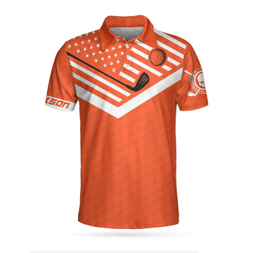 Custom Your Hole Is My Goal Bones Men's Custom Polo Shirt, Personalized Orange American Flag Golf Shirt For Men