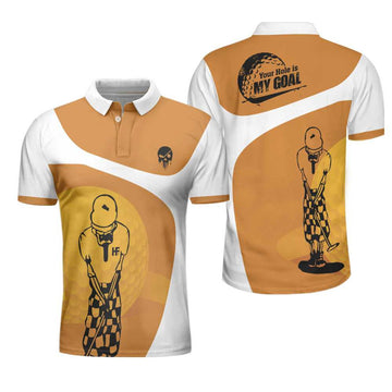 Your Hole Is My Goal Skull Polo Shirt, Light Brown Skeleton Golfer Polo Shirt, Best Golf Shirt For Men