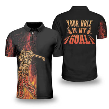 Your Hole Is My Goal Golf Polo Shirt, Black Flame Fragmented Golfer Polo Shirt, Best Golf Shirt For Men