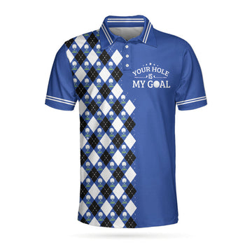Your Hole Is My Goal Remastered Short Sleeve Golf Polo Shirt, Blue Argyle Pattern Polo Shirt, Best Golf Shirt For Men