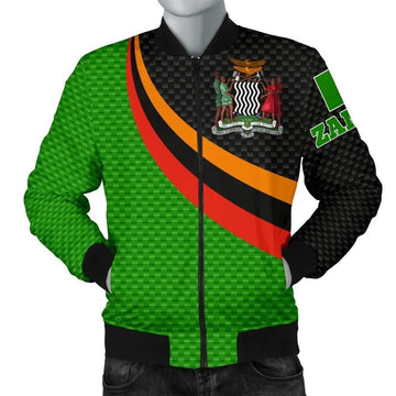 FUNSTUFFPRINT Zambia Men's Bomber Jacket - Zambia Flag and Coat Of Arms - 3D Bomber Jacket