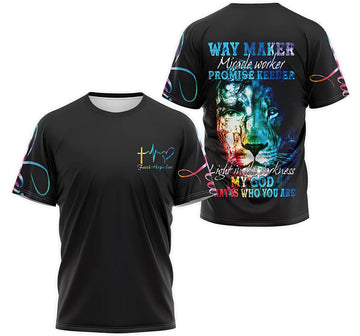 FUNSTUFFPRINT Personalized T-Shirt, Hoodie - Cardiogram Jesus Lion Faith Hope Love Way Maker Miracle Worker Promise Keeper Light In The Darkness 3D T-shirt