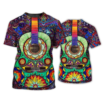 FUNSTUFFPRINT Amazing Hippie Painting 3D T-Shirt, Hippie Shirts For Men And Women, Unisex Hippie Shirt, Hippie Classic Guitar Shirt 3D T-shirt