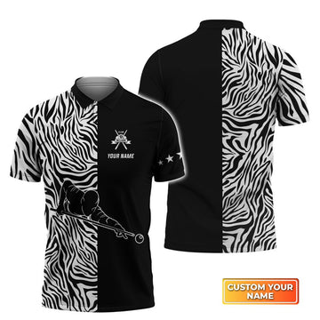 Custom 3D All Over Print Zebra Pattern Billiard Polo Shirt, Uniform for Billiard Player