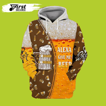 FUNSTUFFPRINT Alexa Give Me A Beer 3D Hoodie and Zip Hoodie