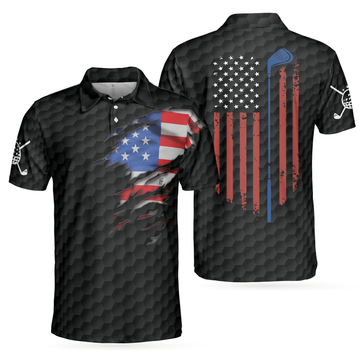 American Flag Teared Golf Pattern Golf Polo Shirt, Best Golfing Shirt Design For Patriotic Golfers