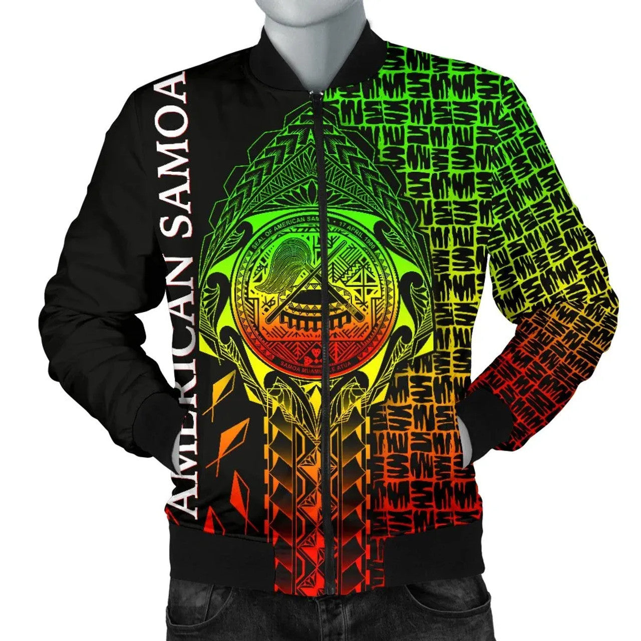 FUNSTUFFPRINT American Samoa Bomber Jacket - AS Seal Rocket Style 3D Bomber Jacket