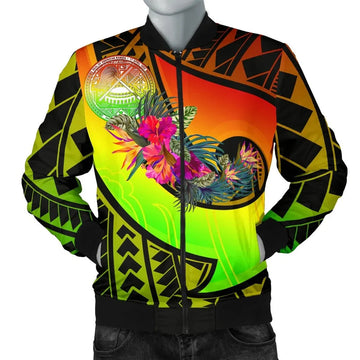 FUNSTUFFPRINT American Samoa Bomber Jacket - Polynesian Hook And Hibiscus 3D Bomber Jacket