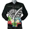 FUNSTUFFPRINT American Samoa Bomber Jacket - Yap Coat of Arms & Polynesian Tropical Flowers White 3D Bomber Jacket