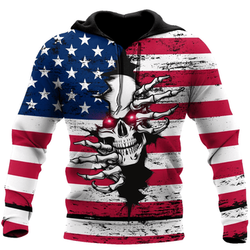 FUNSTUFFPRINT American Red Eyes Skull 3D Hoodie and Zip Hoodie