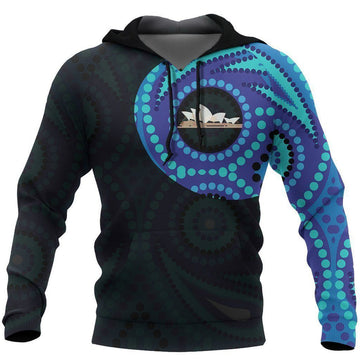 FUNSTUFFPRINT Australia In My Heart Aboriginal Tattoo Sydney Opera House 3D Hoodie and Zip Hoodie