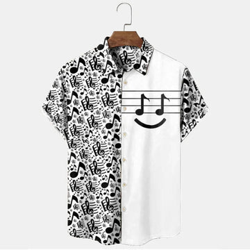 Resort Casual Note Pattern Short Sleeve Shirt, guitar aloha shirt, Gift for Guitar lover
