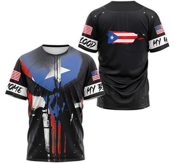 FUNSTUFFPRINT Personalized T-Shirt, Hoodie - Armor Skull My Home My Blood Puerto Rico 3D T-shirt