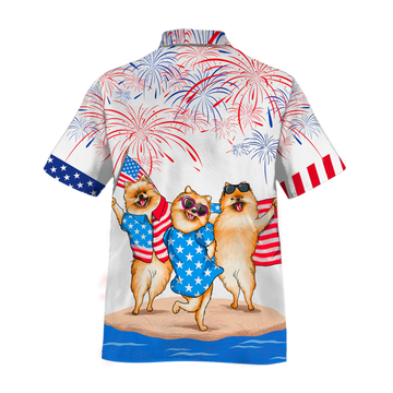 Pomeranian Hawaiian Shirt For Independence's Day, Dog Full Print In Hawaii Aloha Beach Shirt