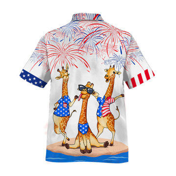 Giraffe Hawaiian Shirt For Independence's Day, Happy 4Th Of July Patriotic Giraffe Hawaii Aloha Beach Shirt Full Print