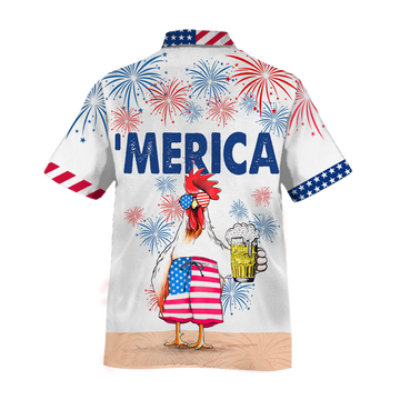 Funny Chicken Beer Hawaiian Shirt For Independence'S Day, Cool Chicken Patriotic 4Th Of July Gift For Chicken Lovers