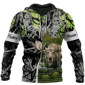 FUNSTUFFPRINT Beautiful Moose Hunting Camo 3D Hoodie and Zip Hoodie
