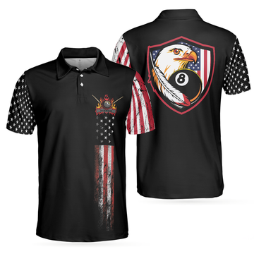 Billiards Eagle American Flag Black Polo Shirt, 8-ball Black Theme Polo Shirt, Best Billiards Shirt For Men