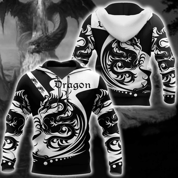FUNSTUFFPRINT Black And White Dragon 3D Hoodie and Zip Hoodie