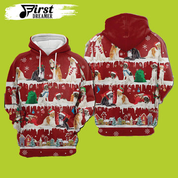 FUNSTUFFPRINT Borzoi Snow Dog Christmas 3D Hoodie and Zip Hoodie