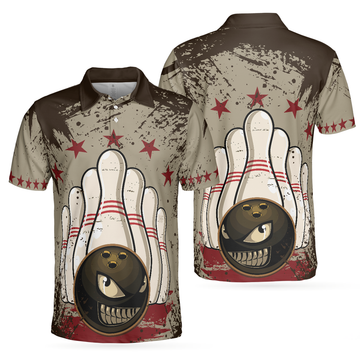 Bowling Ball Vintage Background Short Sleeve Polo Shirt, Crazy Polo Shirt, Best Bowling Shirt For Men
