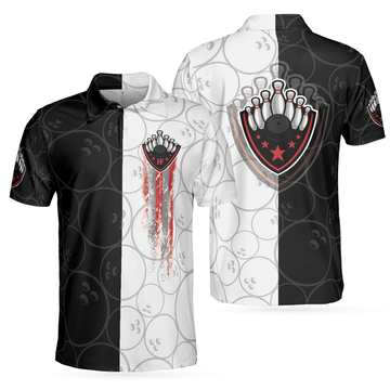 Bowling Black And White Pattern Short Sleeve Polo Shirt, Bowling Ball Polo Shirt, Best Bowling Shirt For Men