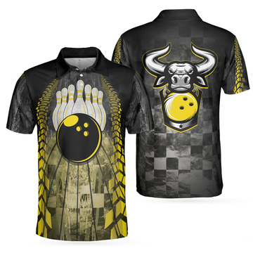Bowling Bull Black And Yellow Short Sleeve Polo Shirt For Bowling, Bull Polo Shirt, Best Bowling Shirt For Men