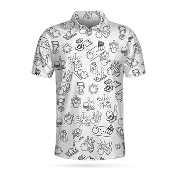 Bowling Icon Pattern Short Sleeve Polo Shirt, Clip Art Polo Shirt, Best Bowling Shirt For Men