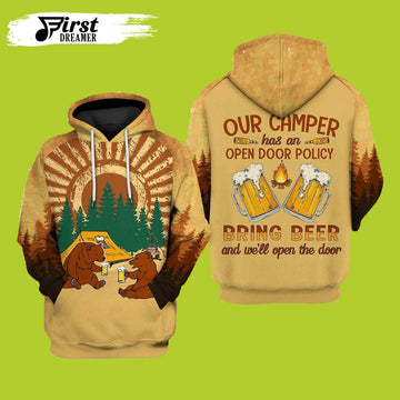 FUNSTUFFPRINTBring Beer Open Door Camping 3D Beer 3D Hoodie and Zip Hoodie