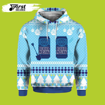 FUNSTUFFPRINT Bud Light Can Beer Ugly Christmas 3D Beer 3D Hoodie and Zip Hoodie