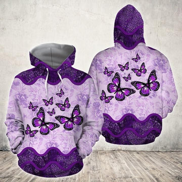 FUNSTUFFPRINT Butterfly Purple Full Printing 3D Hoodie and Zip Hoodie