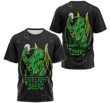 FUNSTUFFPRINT Personalized T-Shirt, Hoodie - Green Cthu.lhu I Love.craft Beer 3D T-shirt