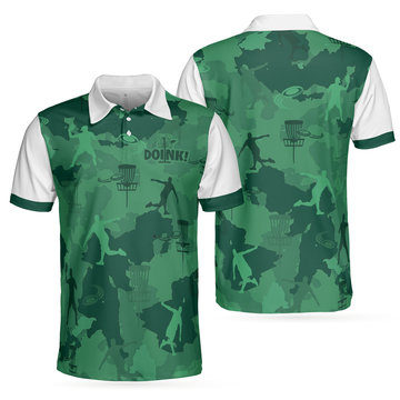 Camouflage Texture Doink Disc Golf Short Sleeve Polo Shirt, Disc Player Polo Shirt, Camo Disc Golf Shirt For Men