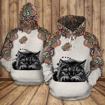 FUNSTUFFPRINT Cat Shy Mandala 3D Hoodie and Zip Hoodie